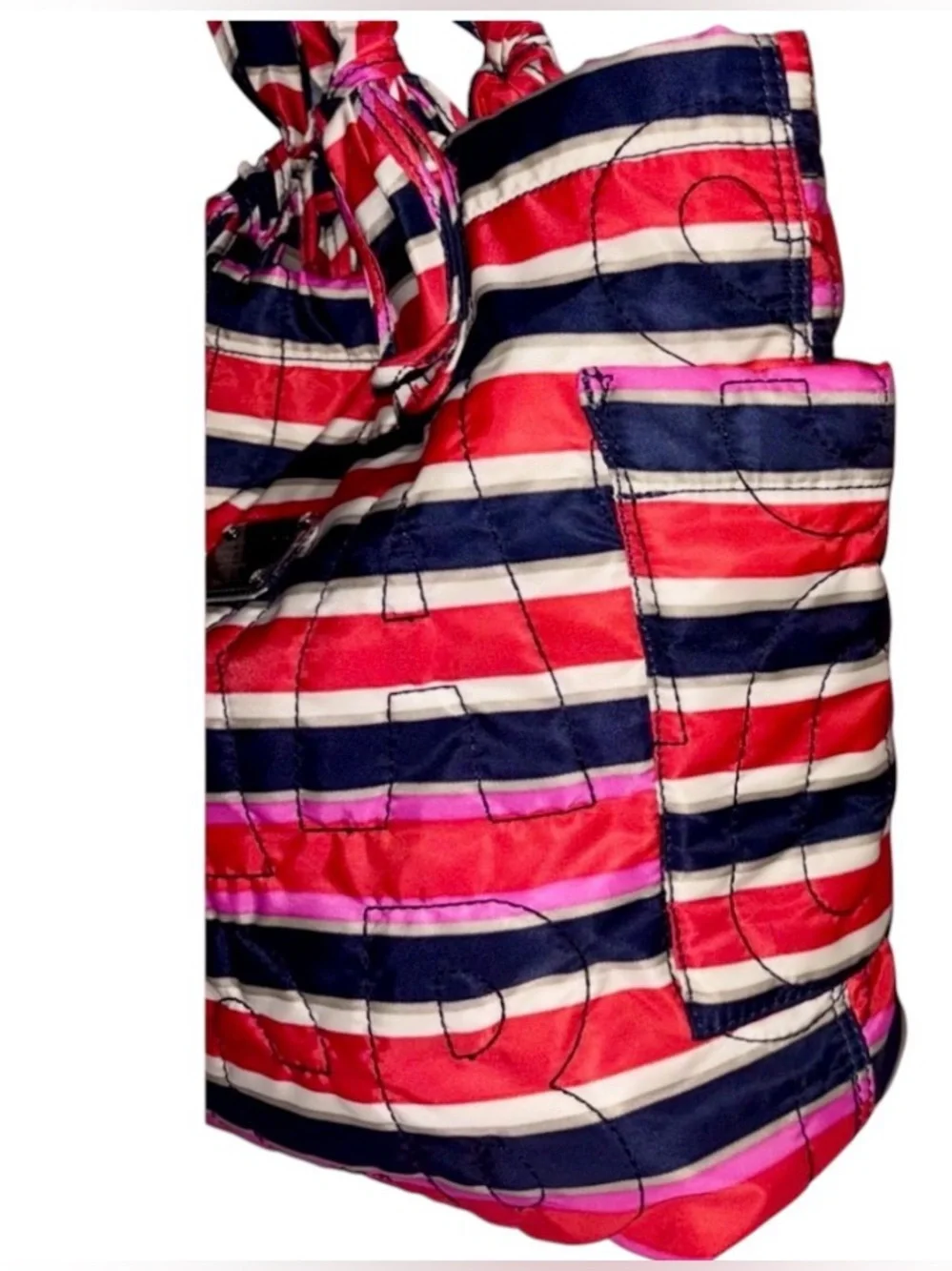 Marc by Marc Jacobs Large Striped Quilted Tote Navy Red Pink Cream Like-New Auth